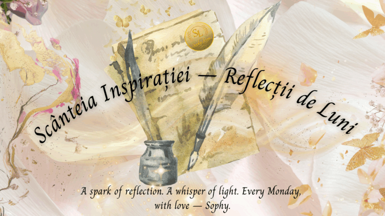 Scânteia Inspirației – Reflecții de Luni, seria motivațională de luni creată de autoarea Sophy Le’coa, o invitație la reflecție, pace interioară și iubire divină.