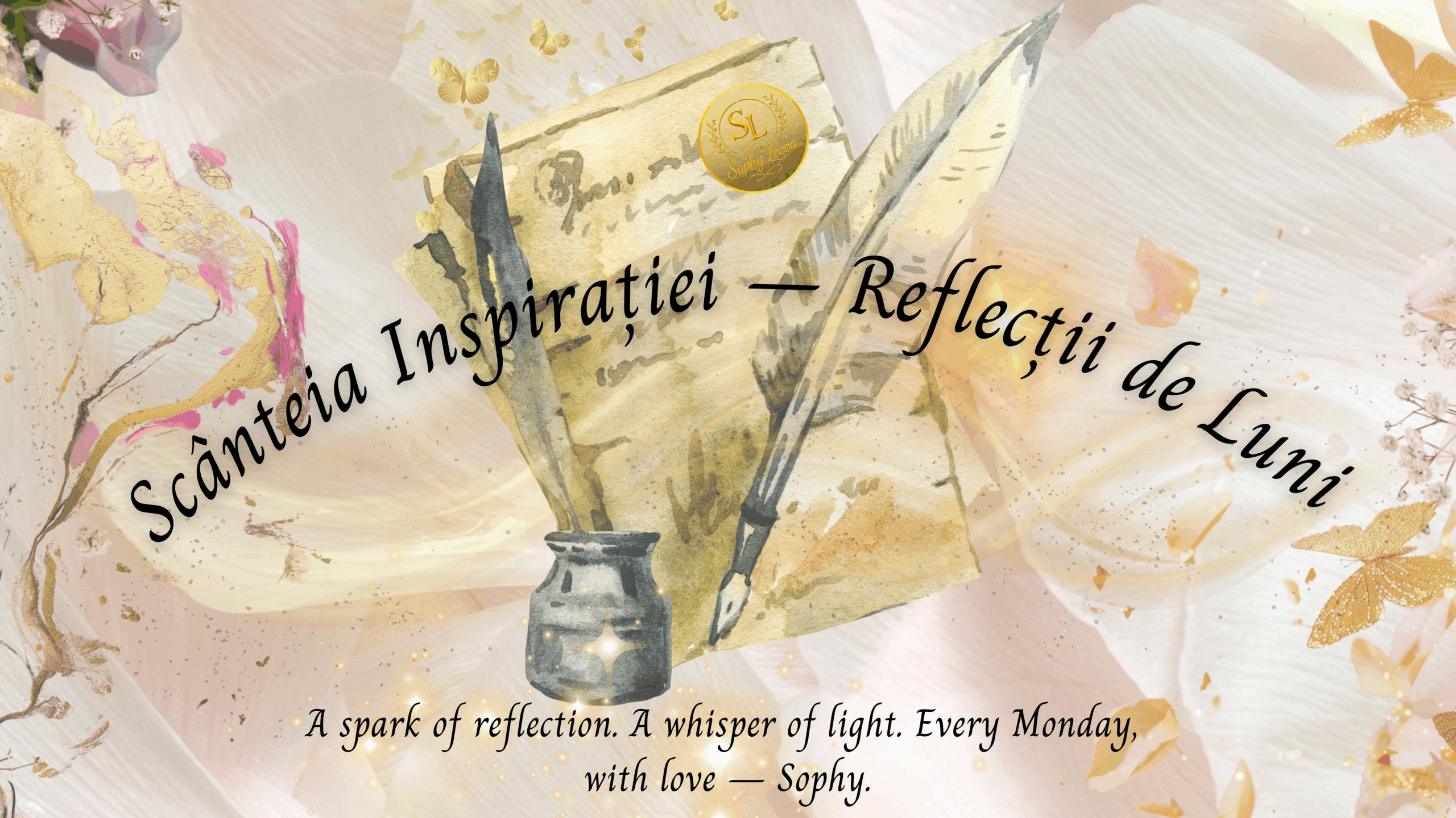 Scânteia Inspirației – Reflecții de Luni, seria motivațională de luni creată de autoarea Sophy Le’coa, o invitație la reflecție, pace interioară și iubire divină.