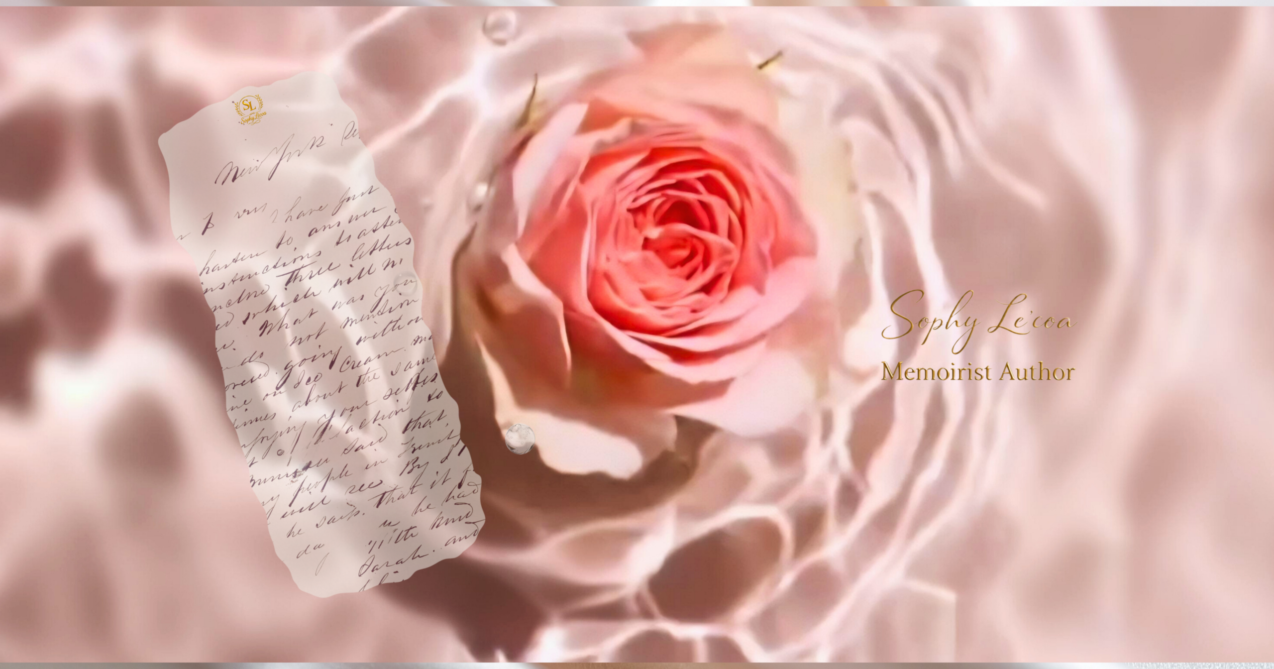 Pink rose floating in water beside a handwritten letter, symbolizing