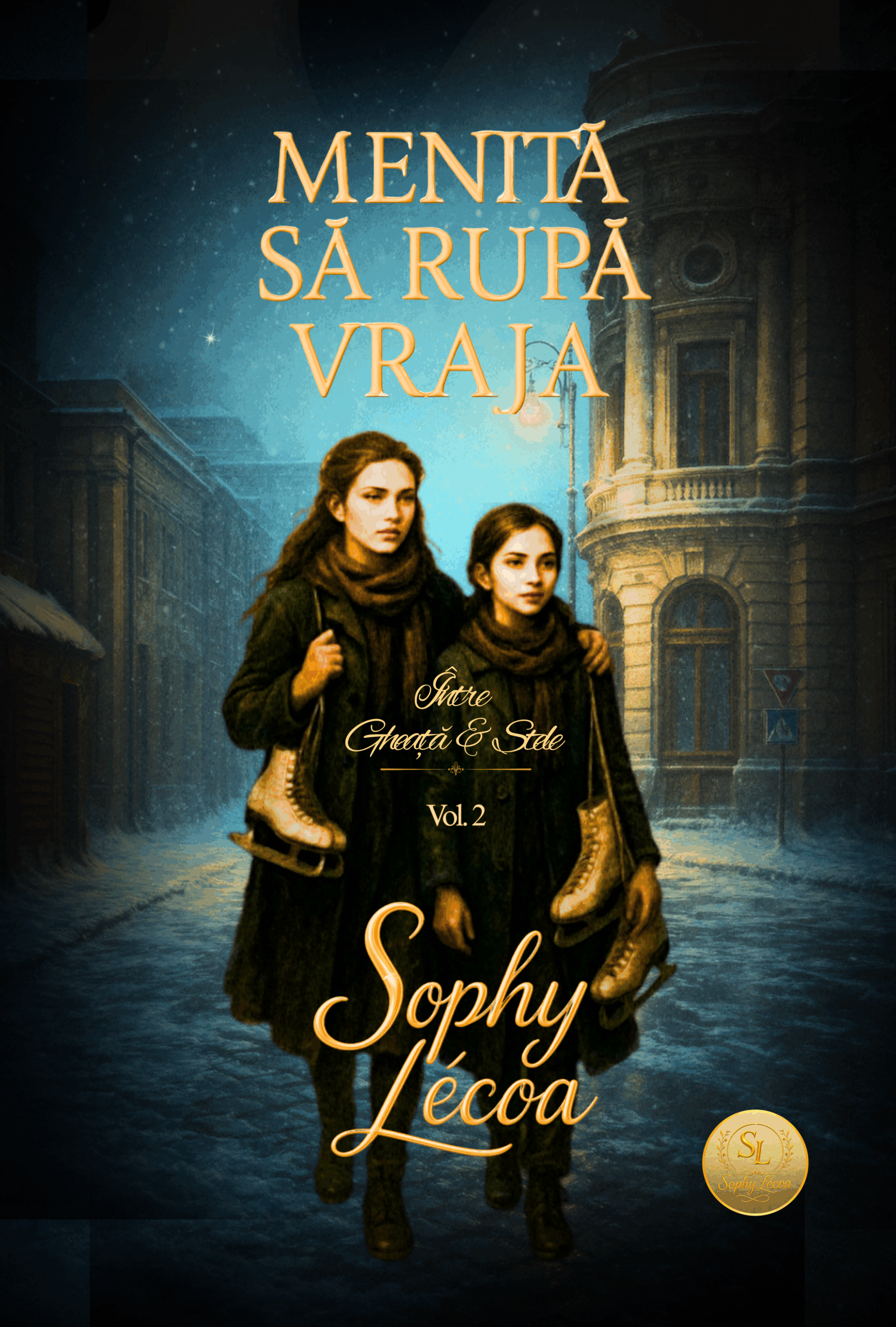 Coperta cărții „Între Gheață și Stele” – Volumul II al seriei Menită să Rupă Vraja, de Sophy Le’coa