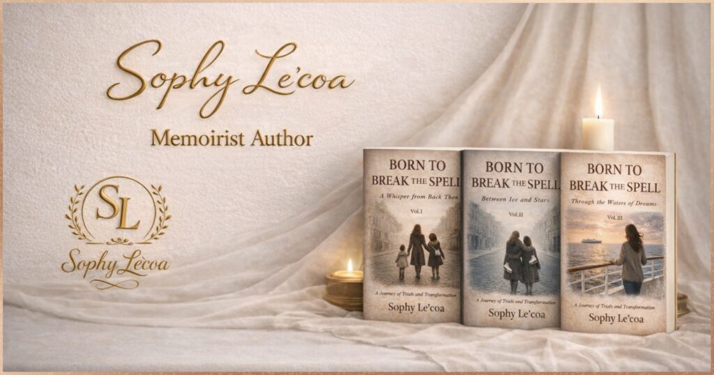 Book series by Sophy Le’coa featuring Born to Break the Spell volumes 1, 2 and 3 displayed together in a soft neutral aesthetic setting